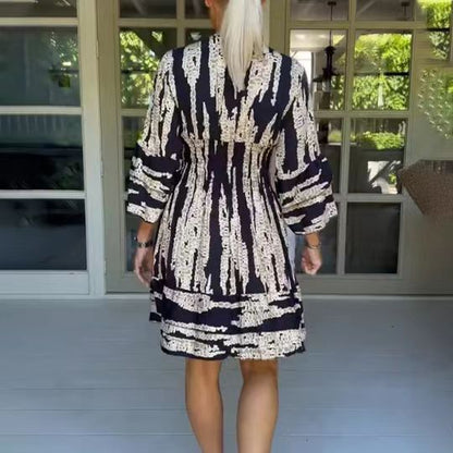 Charlotte – Robe Midi à Imprimé Estival avec Manches Évasées