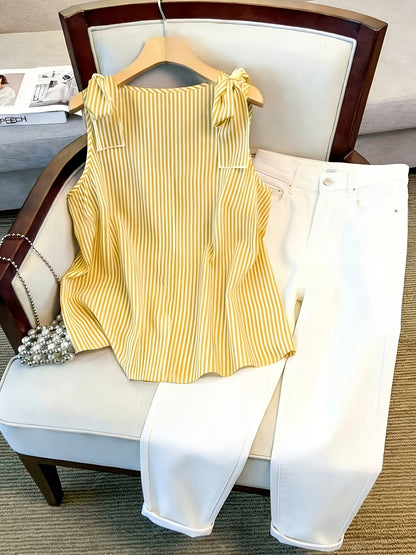Débardeur femme grande taille à rayures style élégant pour le quotidien et bureau