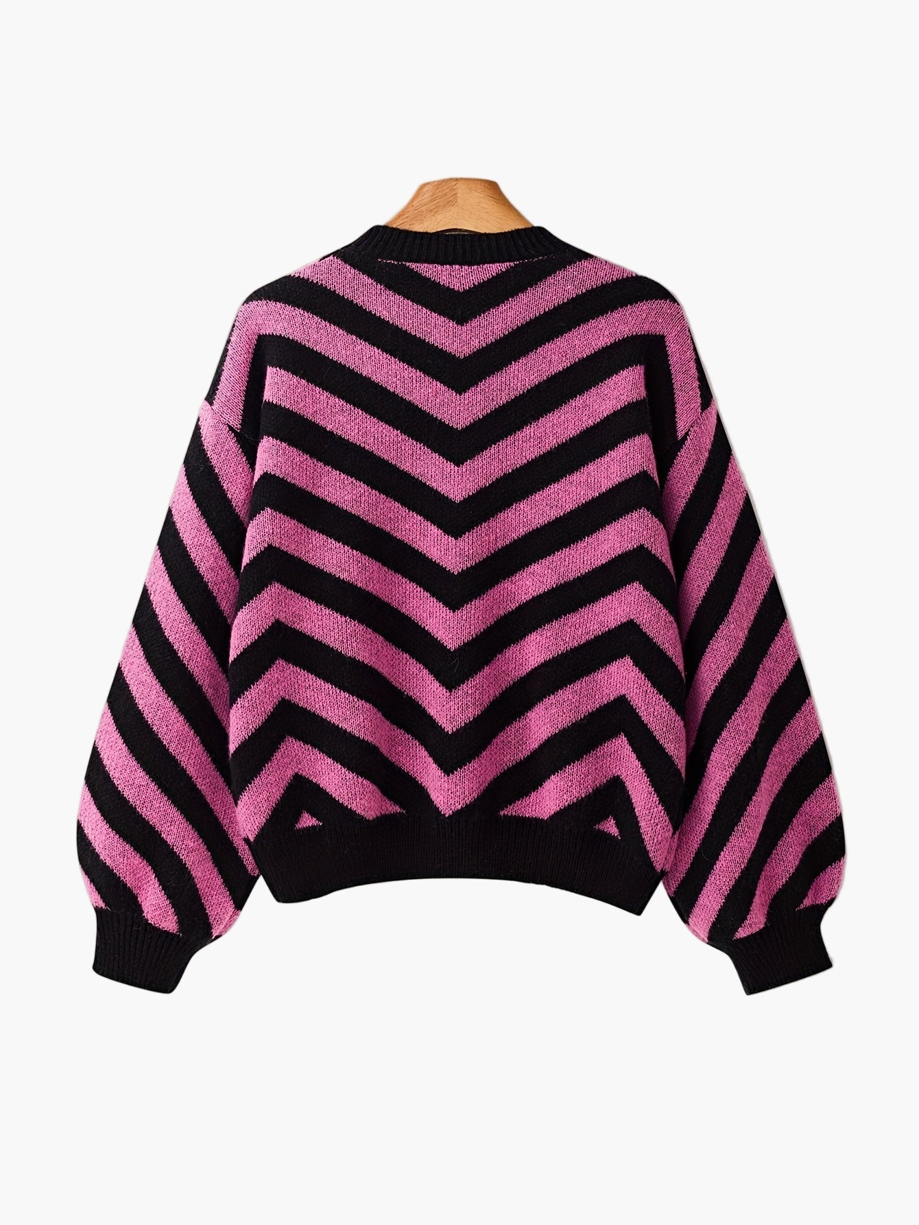 Pull élégant à rayures chevrons pour femme, style automne/hiver, manches longues, coupe décontractée