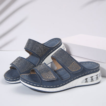 Louise – Sandales à talon compensé avec strass pour l'été, chaussures de plage antidérapantes