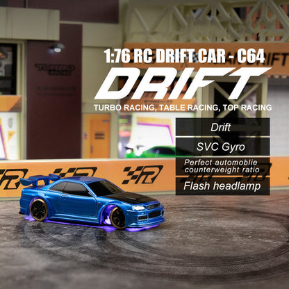 RC Driftauto 1:76 voor volwassenen en tieners – Model C64, turbo stijl, ideaal voor tafelraces en driften