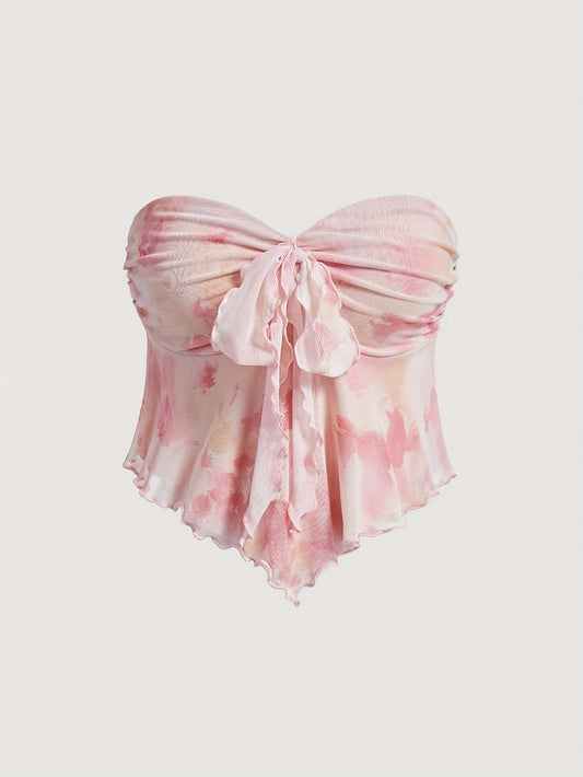 Top bustier femme style romantique à encolure cœur et ourlet asymétrique - idéal soirées et sorties estivales