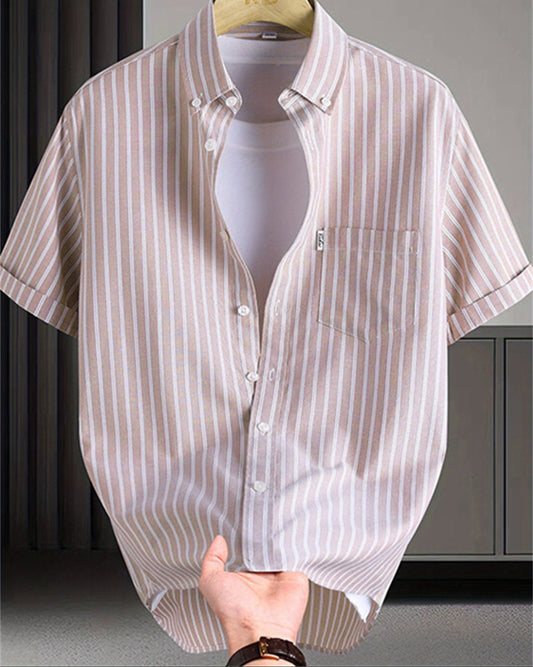 Men's casual short-sleeve shirt – Striped business and urban style, ideal for office and outings