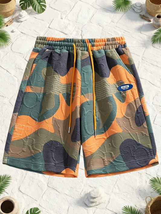 Shorts grafici uomo stile urbano camouflage goffrato per un look casual