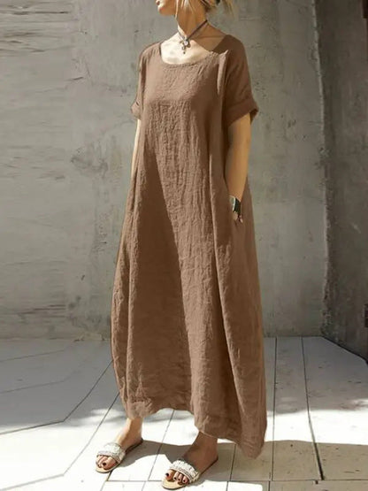 Amy – Robe courte en coton et à col rond et manches courtes