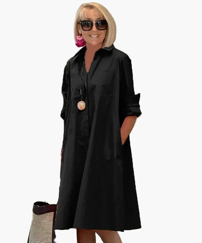 Vestito camicia ampio elegante per donna, stile casual raffinato, ideale per tutti i giorni