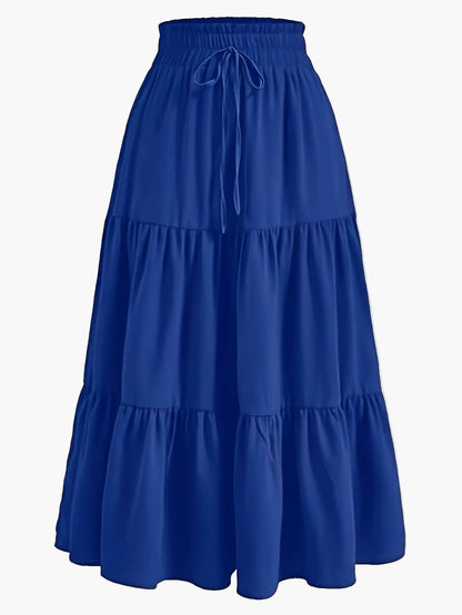 Jupe Longue Femme Élégante Taille Haute à Volants, Style Printemps Été, Idéale pour Loisirs et Sorties