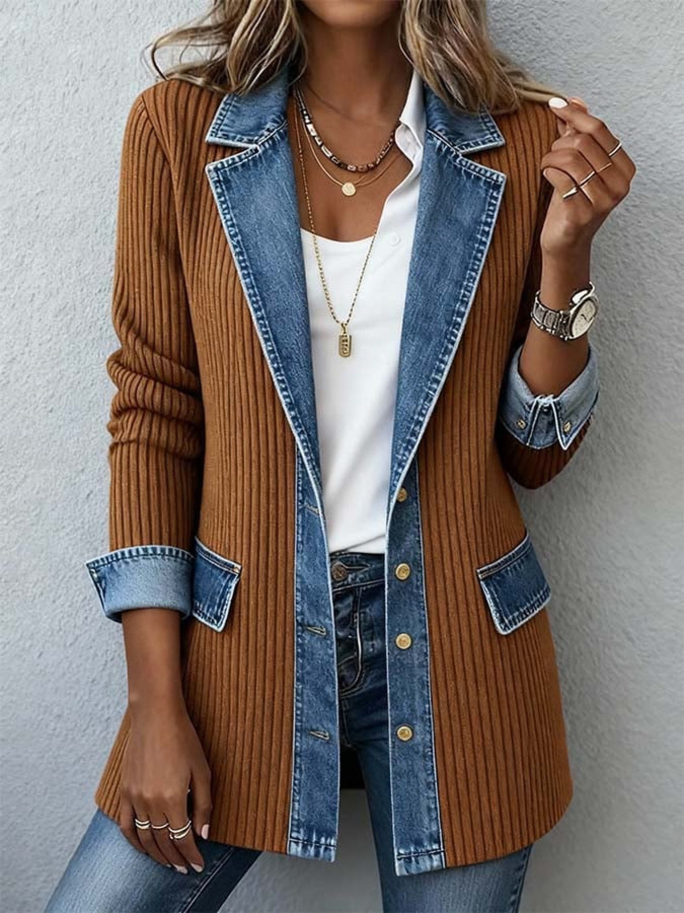Elegant blazer-vest til kvinder i urban chic stil med kontrastfarvede revers