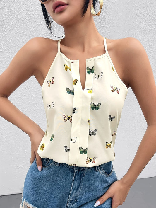 Top femme élégant style débardeur à imprimé papillons pour l'été