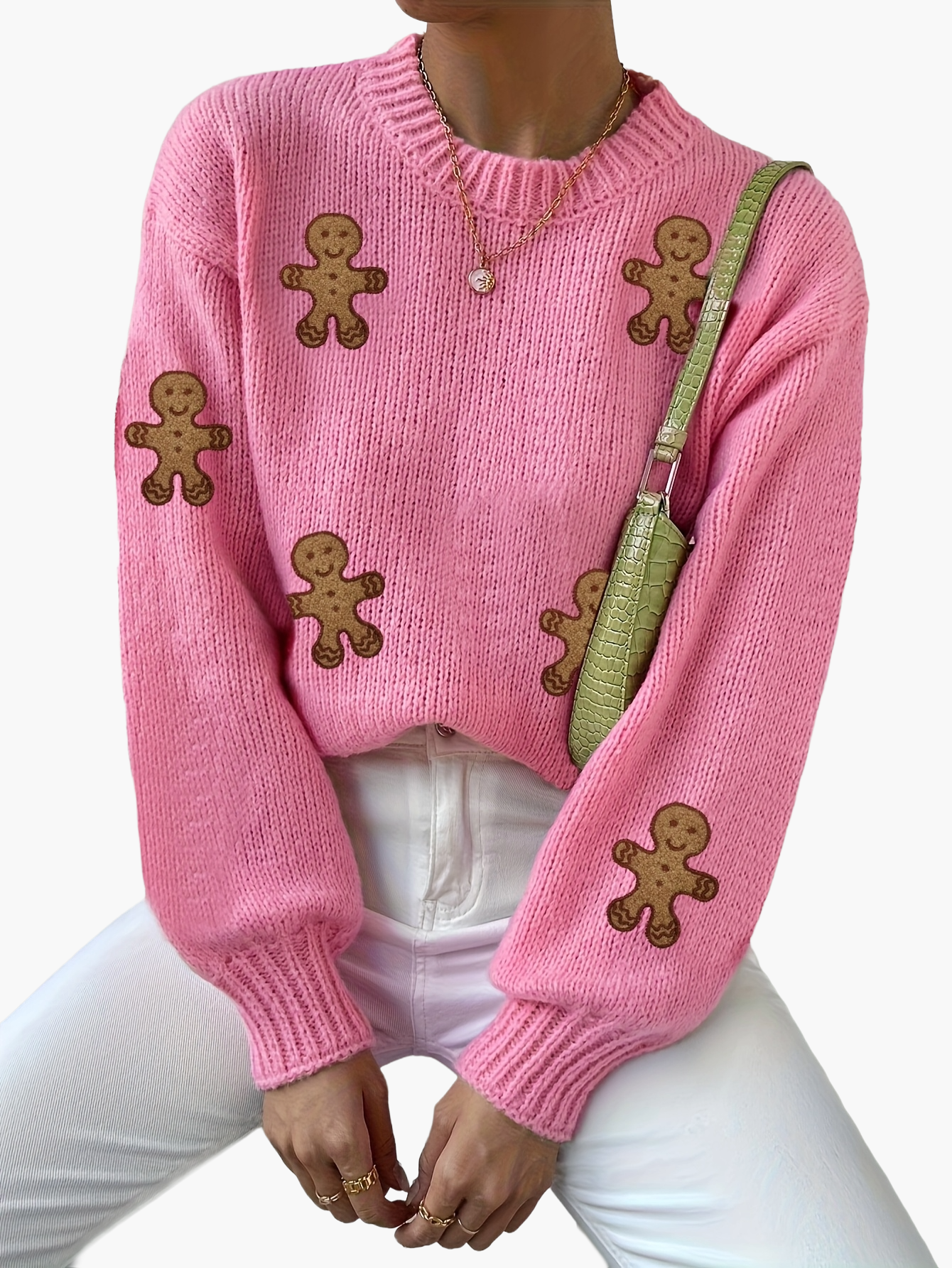 Pull femme style décontracté motif bonhomme pain d'épices pour automne-hiver