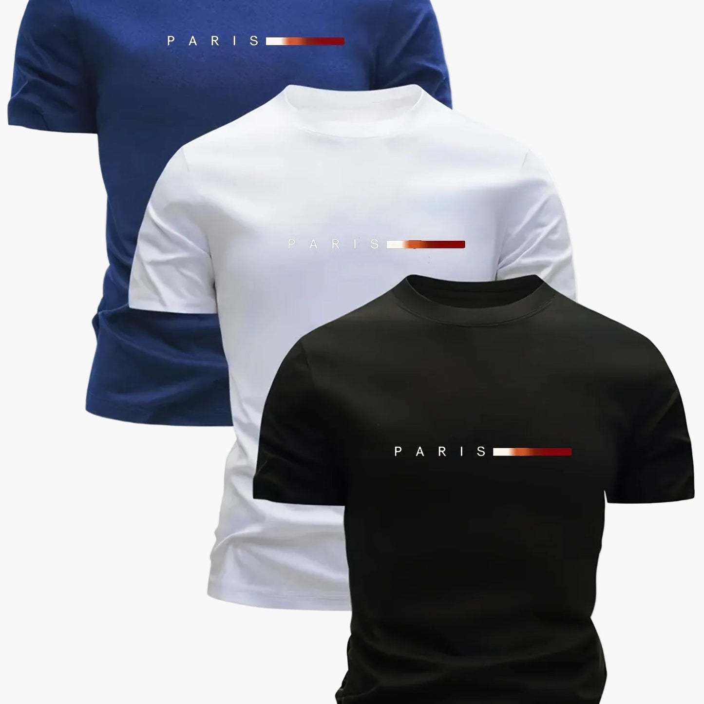 Lot de 3 T-shirts Homme Style Moderne "PARIS" – Idéal Pour le Quotidien et le Sport