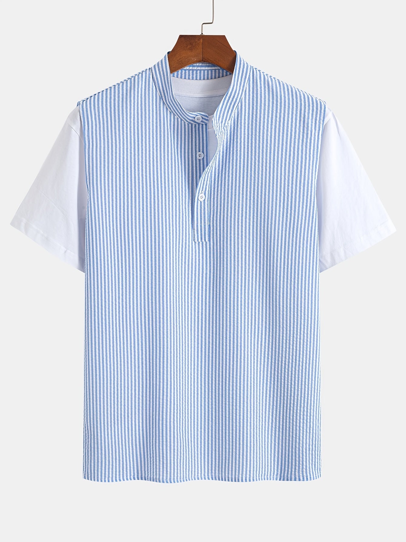 Chemise Henley sans manches à rayures pour homme, style décontracté urbain