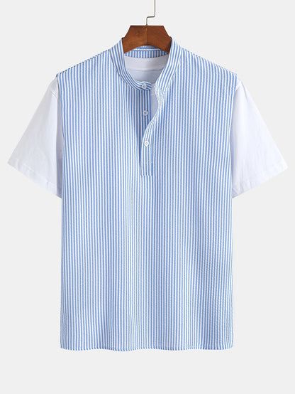 Chemise Henley sans manches à rayures pour homme, style décontracté urbain