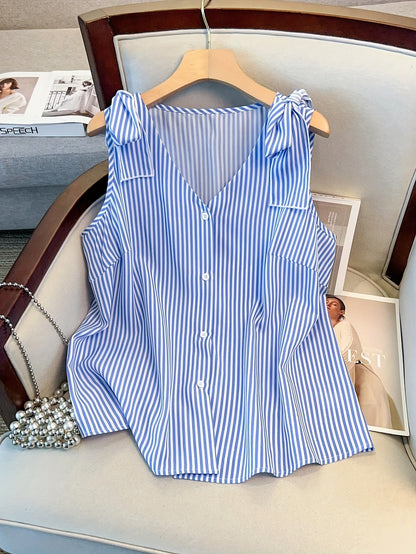 Débardeur femme grande taille à rayures style élégant pour le quotidien et bureau