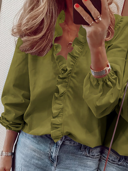 Blouse Femme Élégante à Volants Style Décontracté Chic pour le Printemps et l'Automne