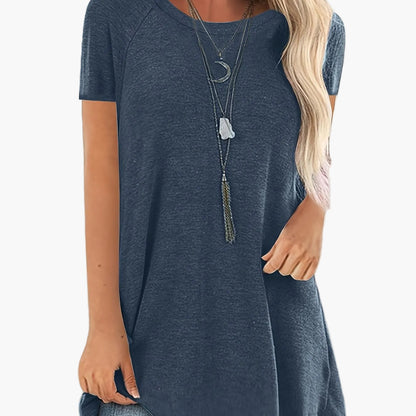 T-shirt lunga casual donna maniche corte collo tondo stile ampio per uso quotidiano