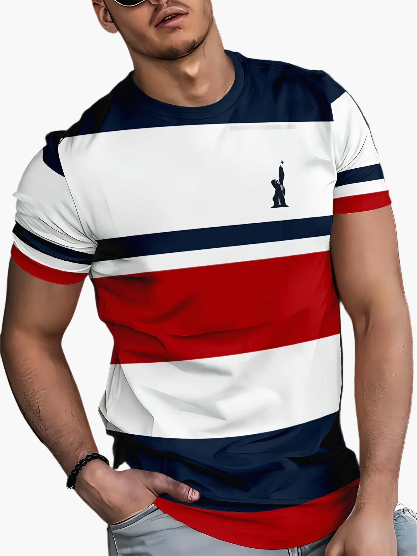 T-shirt décontracté homme style universitaire à rayures pour usage quotidien