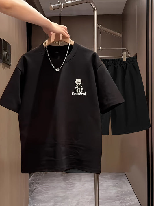 Completo Casual Uomo Maglietta Stampata e Pantaloncini Stile Urbano - Abbigliamento Ideale Quotidiano