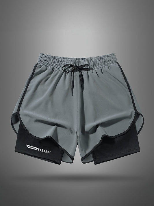 Pantaloncini sportivi uomo 2-in-1 stile corsa con pantaloncino interno integrato