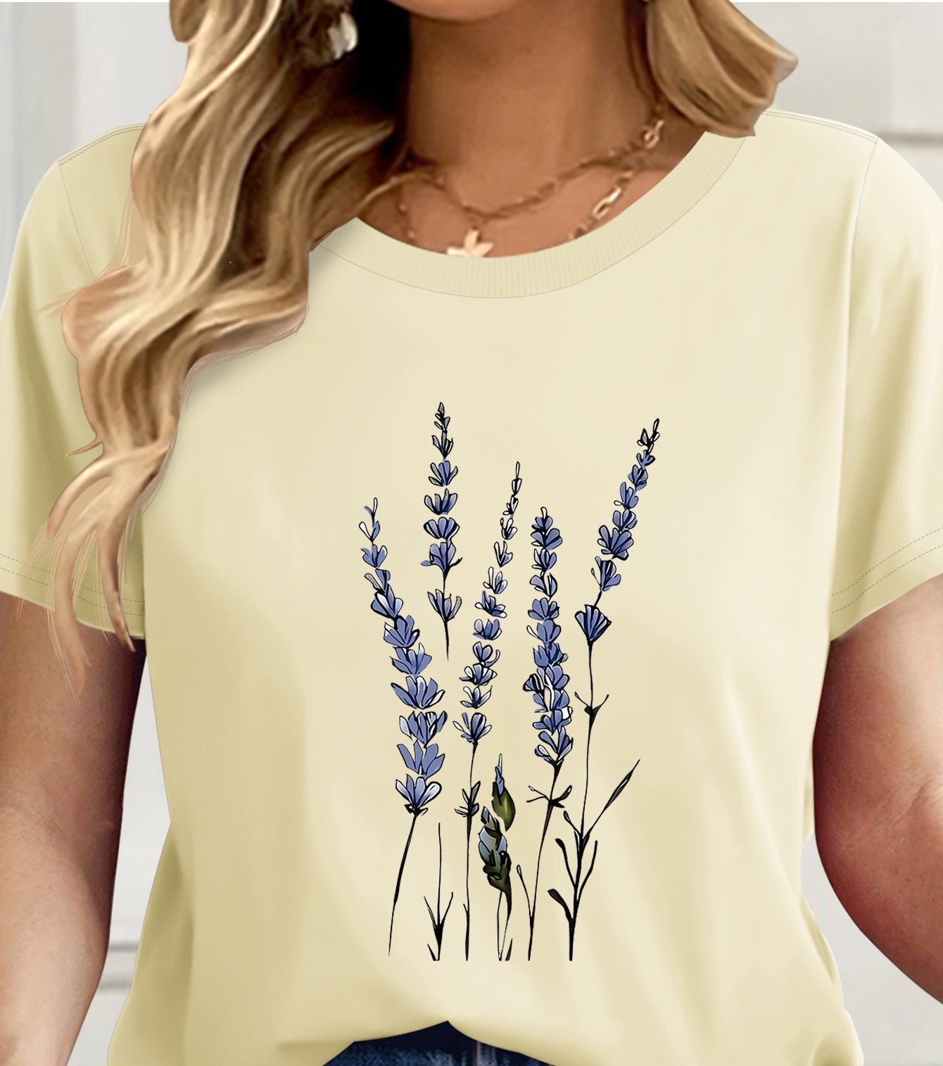 T-shirt Femme Style Décontracté avec Motif Fleurs Sauvages Illustration Botanique