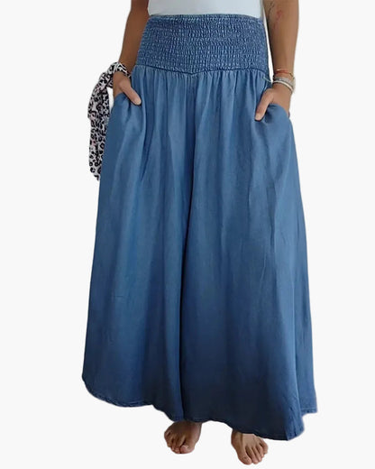 Pantaloni larghi a vita alta stile bohémien per donna, taglio fluido e comodo, ideali per tutti i giorni e il relax