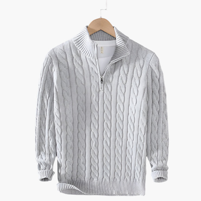 Pull à col zippé style torsadé pour homme – Élégance classique et confort pour toutes les saisons