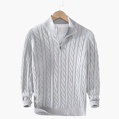 Pull à col zippé style torsadé pour homme – Élégance classique et confort pour toutes les saisons