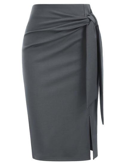 Jupe crayon élégante femme nouée à la taille, fente latérale, style bureau ou soirée