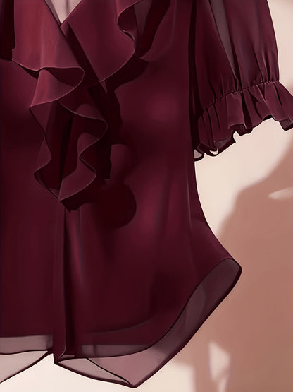 Blouse Femme Élégante à Volants Style Romantique pour Bureau et Soirée