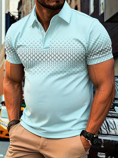 Polo Homme Mode Décontractée à Motif Géométrique pour Été