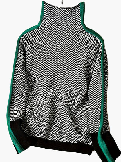 Pull Hiver Femme Col Montant Motif Géométrique Style Élégant Décontracté