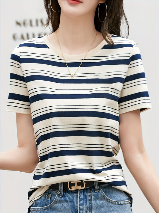 T-shirt à Rayures Classiques Femme Style Décontracté Chic