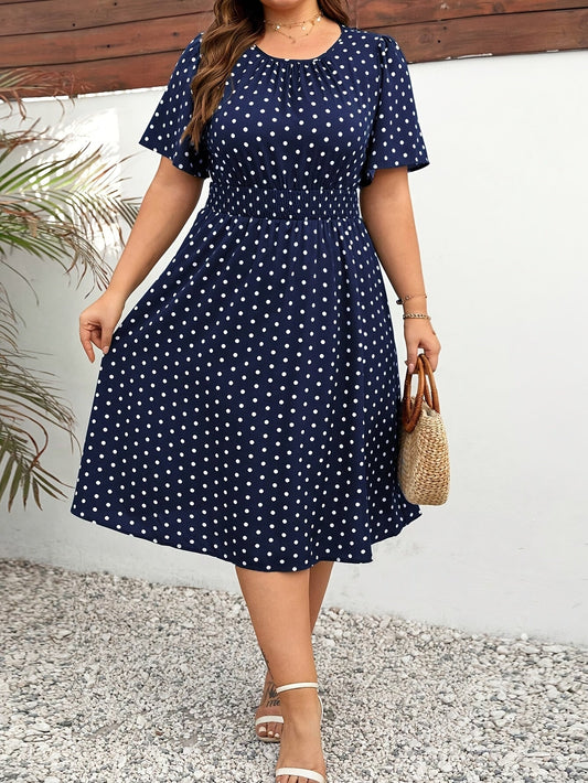 Abito donna elegante a pois stile anni '50, taglio svasato estivo