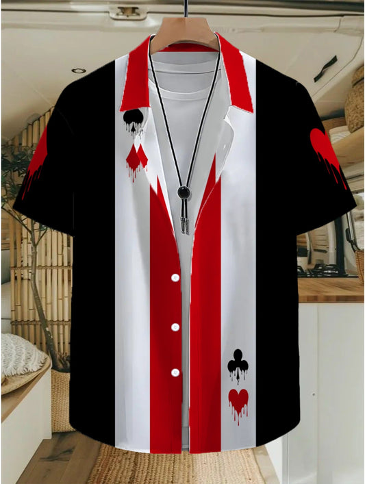 Men's casual shirt with playing card style graphic pattern – ideal for outings or vacations