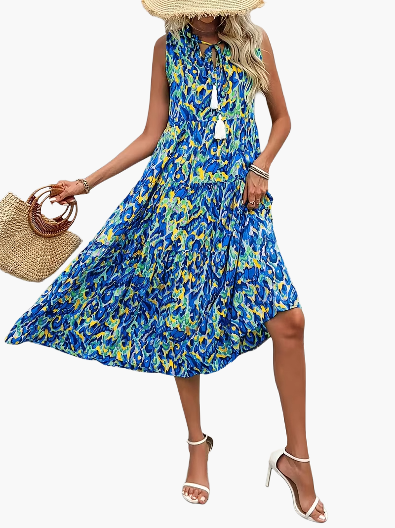 Robe Femme Élégante Sans Manches Style Bohème pour Été et Printemps