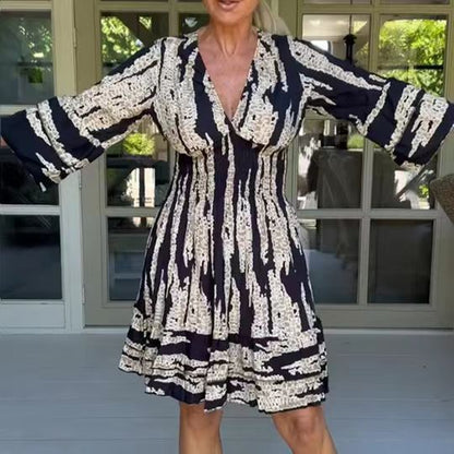 Charlotte – Robe Midi à Imprimé Estival avec Manches Évasées
