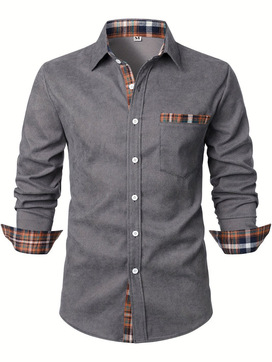 Men's Casual Long-Sleeve Shirt with Plaid Details – Stylish Look Perfect for Any Occasion
