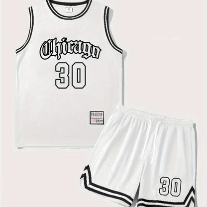 Men's Chicago Style Basketball Tank Top and Shorts Set - Urban Sporty Look