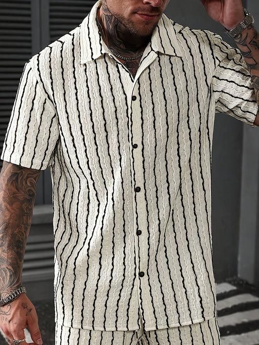 Men's Casual Wavy Striped Shirt – Trendy Summer Style, Perfect for Outings and Weekends
