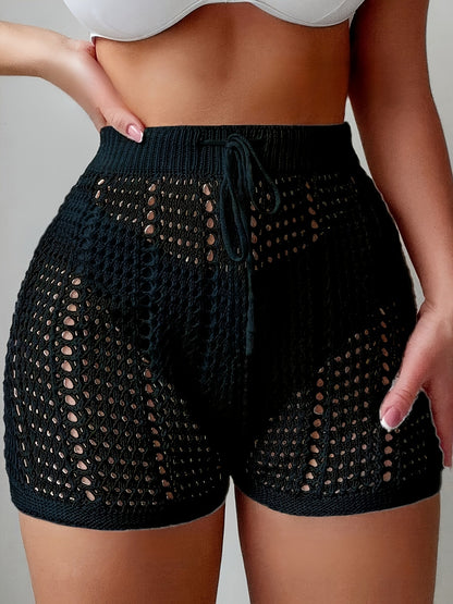 Shorts ajourés taille haute femme style plage décontracté chic pour vacances et loisirs