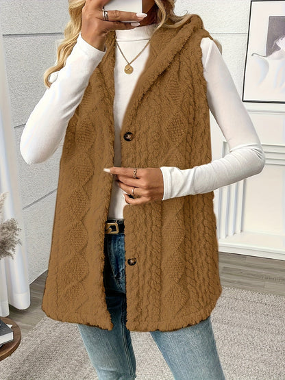 Gilet sans manches à capuche style torsadé pour femme, élégant et décontracté