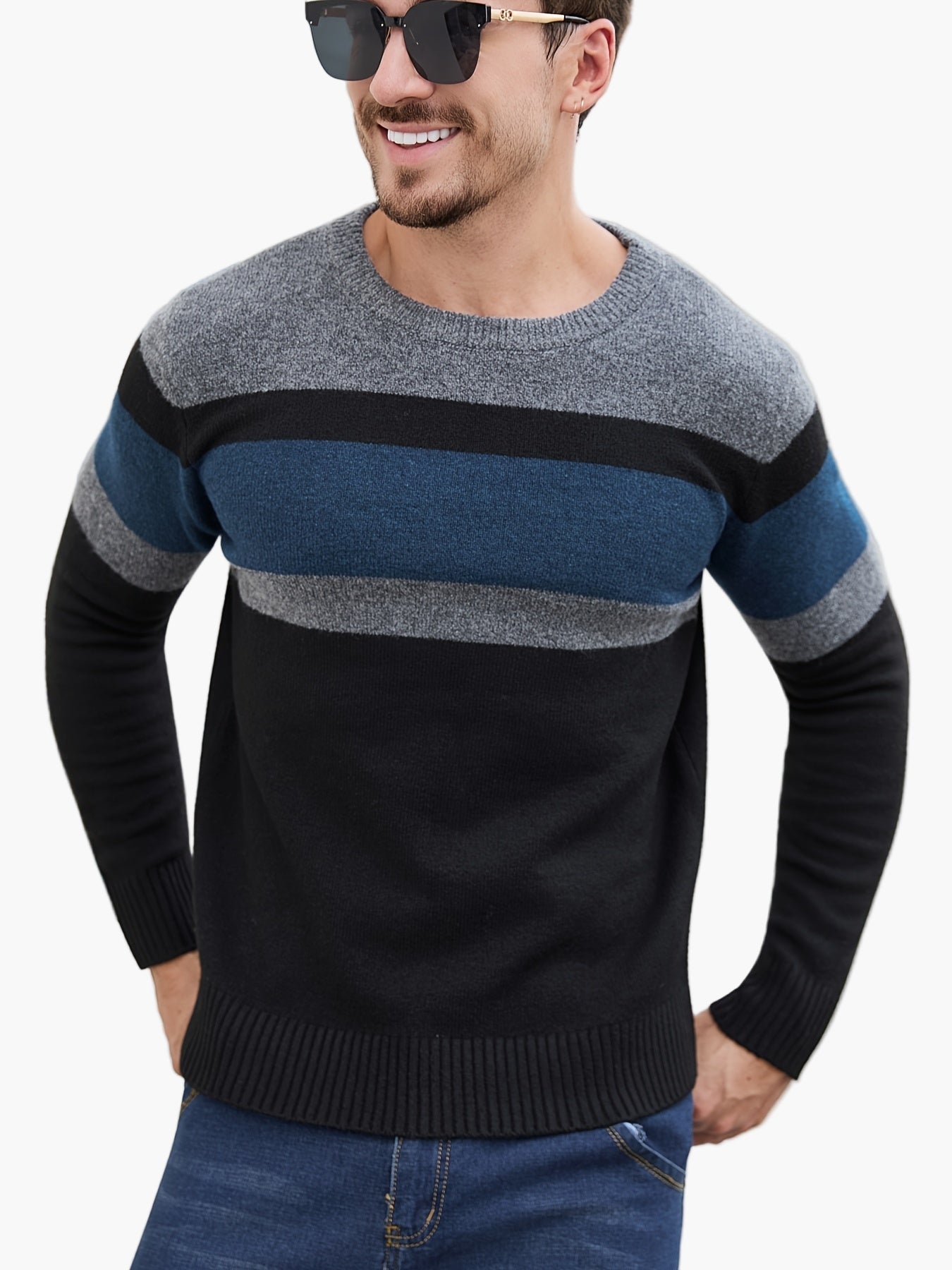 Pull à Rayures Style Décontracté pour Homme - Idéal Automne Hiver