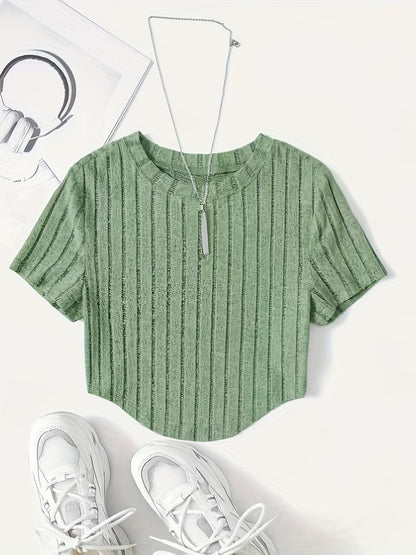 T-shirt damski w stylu casual z krótkim rękawem i okrągłym dekoltem – idealny na lato i czas wolny
