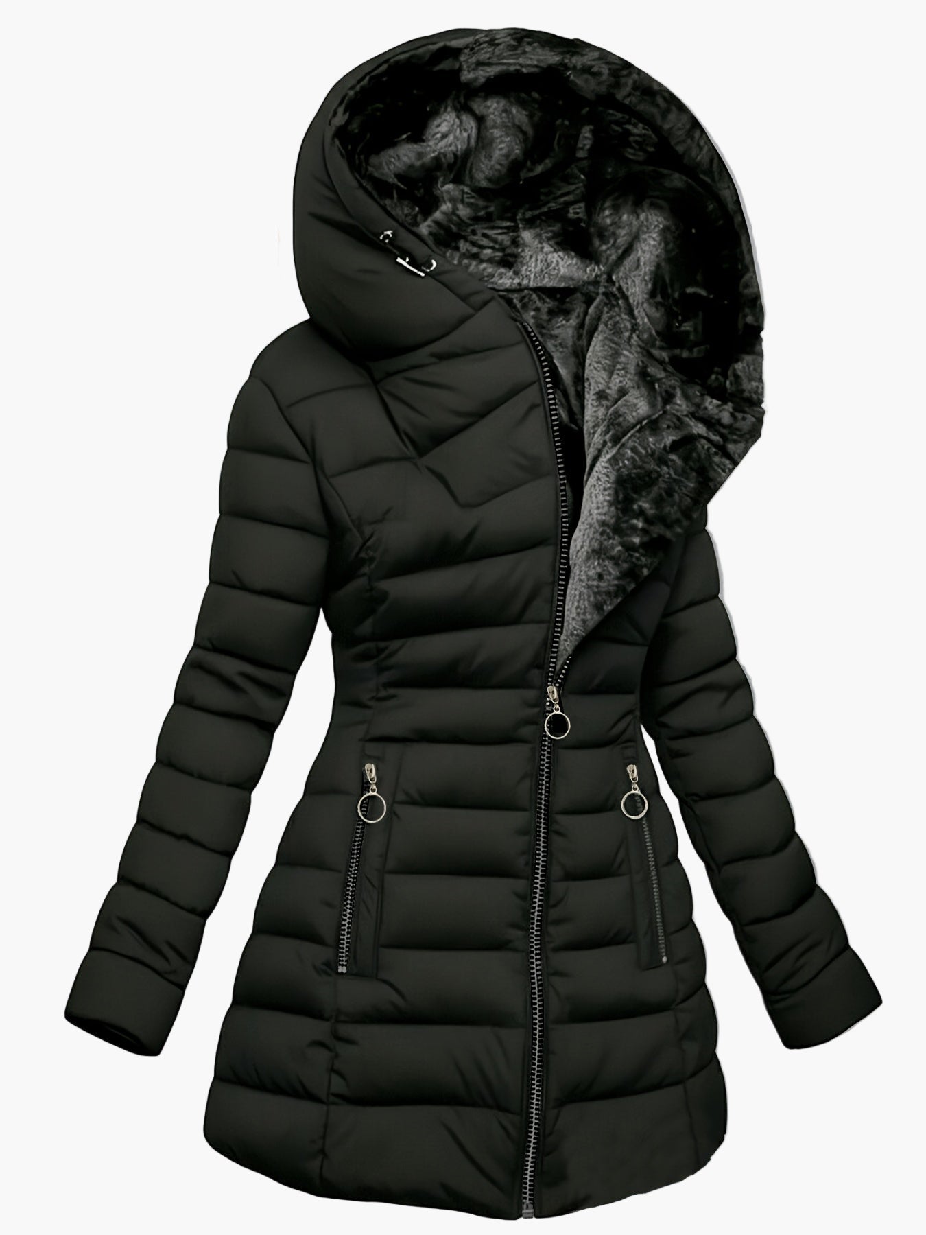 Manteau d'hiver élégant pour femme à capuche large – Style matelassé urbain