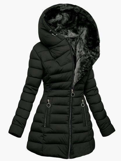 Manteau d'hiver élégant pour femme à capuche large – Style matelassé urbain
