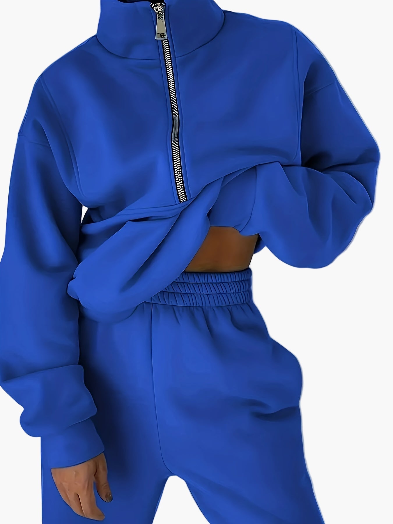 Sweat-shirt zippé à col montant pour femme, style décontracté, idéal automne/hiver