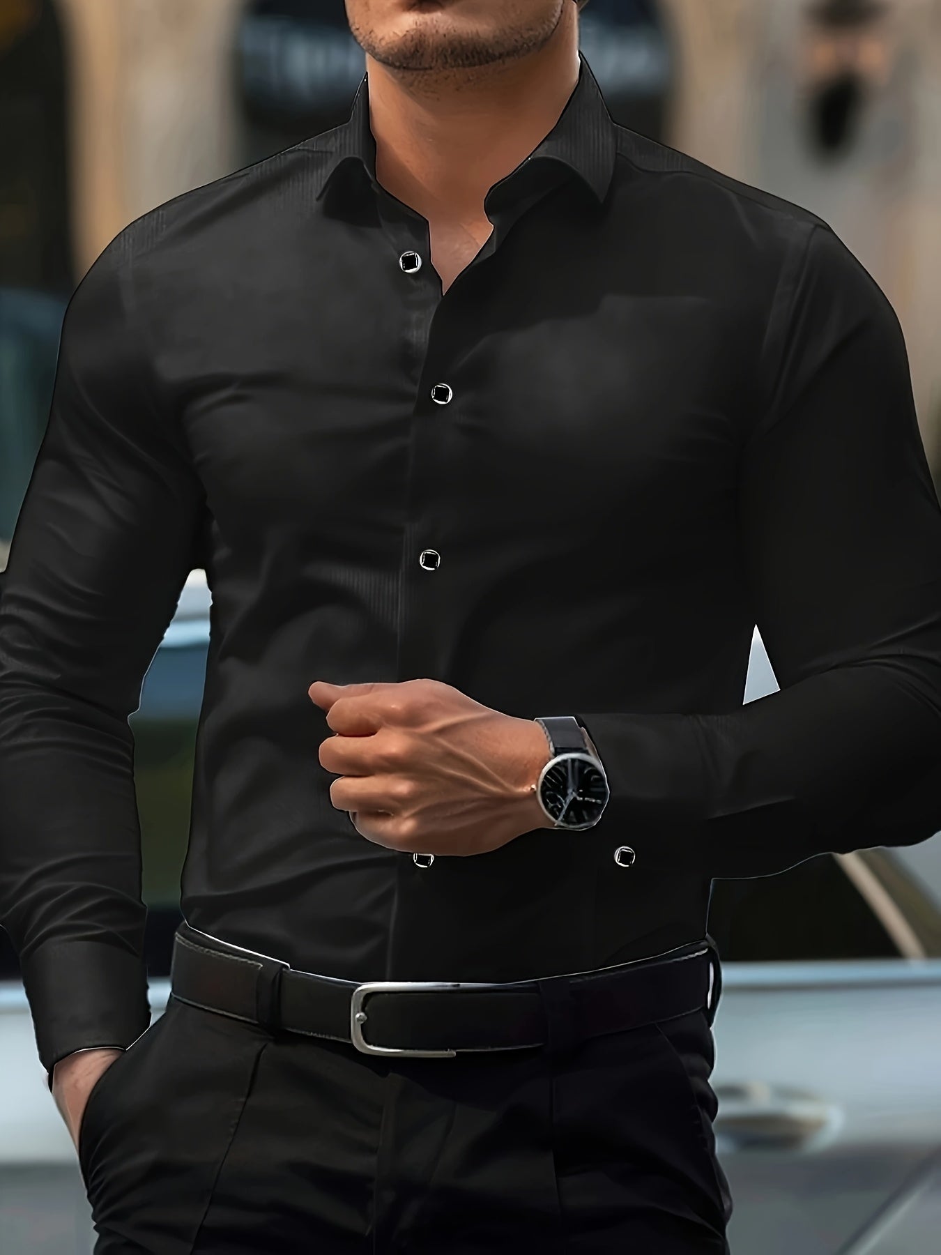 Elegant long-sleeve shirt for men - Slim fit, business and urban style