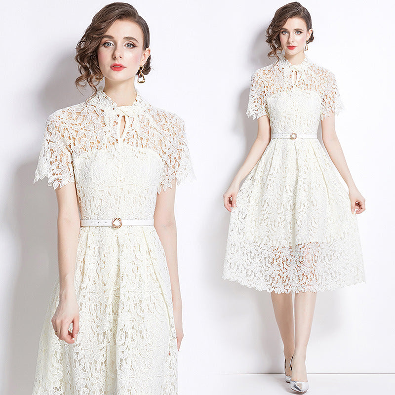 Robe élégante en dentelle mi-longue pour femme – Style soirée et cocktail chic