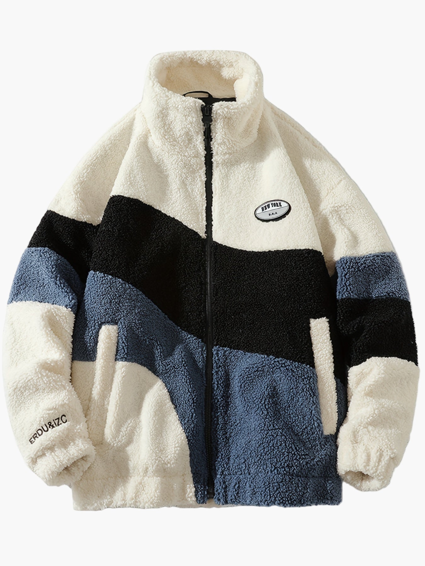 Veste polaire homme style universitaire à col montant et fermeture zippée pour look décontracté