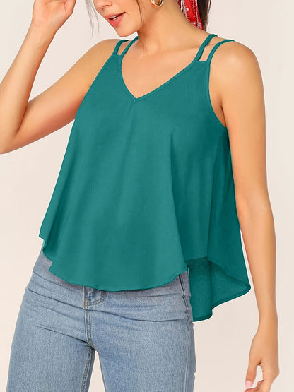 Camiseta sin mangas fluida de doble tirante para mujer, estilo casual chic